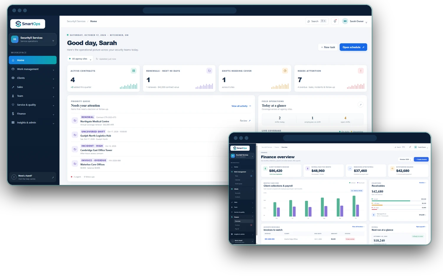 Cadence home and finance overview screens